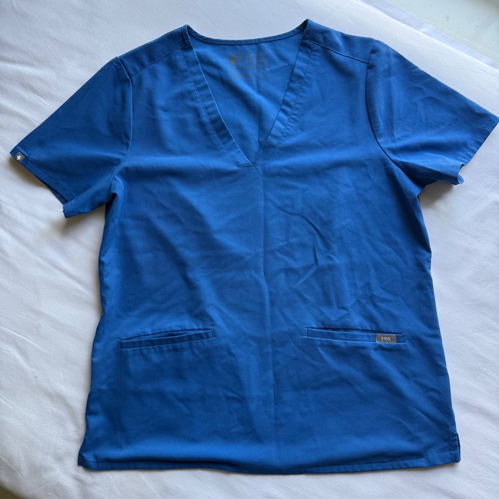 FIGS Technical Collection Royal Blue V-Neck Scrub Top Large L FIONx 2-Pocket